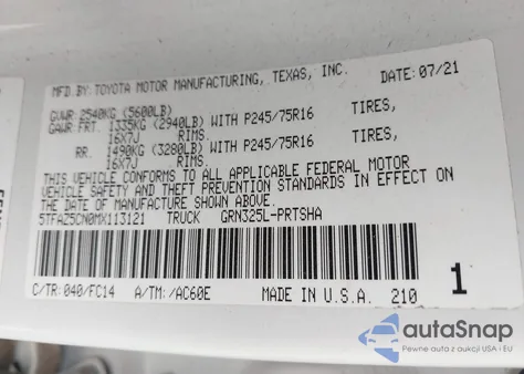 2021 Toyota Tacoma Sr5 V6 z USA, uszkodzony, nr VIN 5TFAZ5CN0MX113121